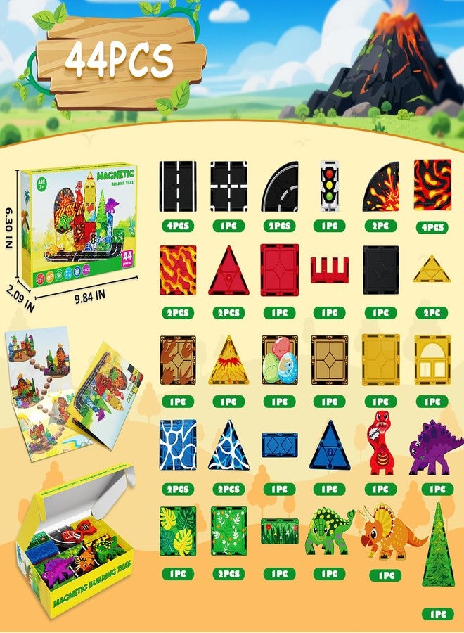 Magnetopia Dinosaur Toys Magnetic Tiles for Kids 3-5, Lava Dinosaur World Set Magnet Tiles for Kids Ages 4-8 5-7, Toddler Magnets Building Toys STEM Learning Sensory Birthday Gifts for 3+ Years Old Boys Girls - Image 2